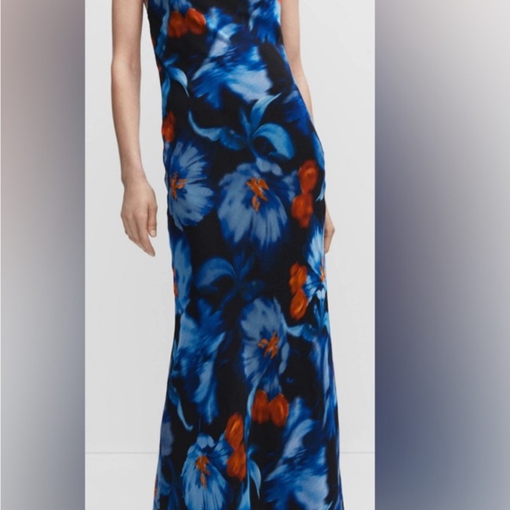 Mango Blue and Orange Floral Maxi Dress